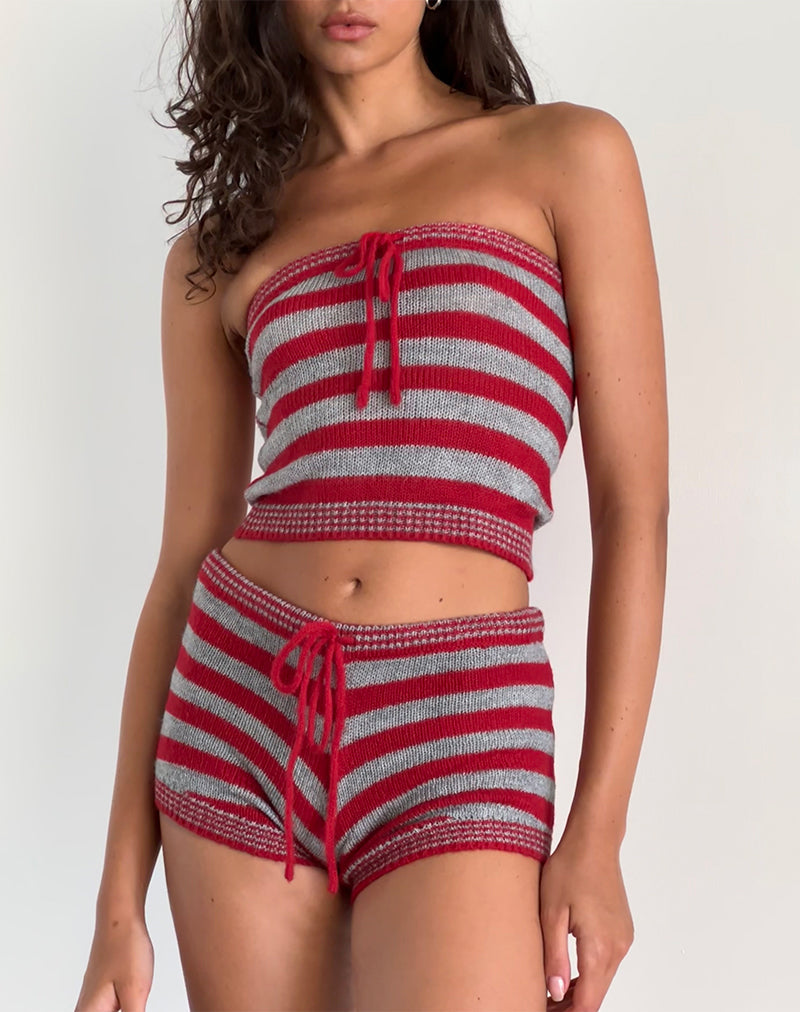 Pantaloni caldi Renha a righe rosse e grigie