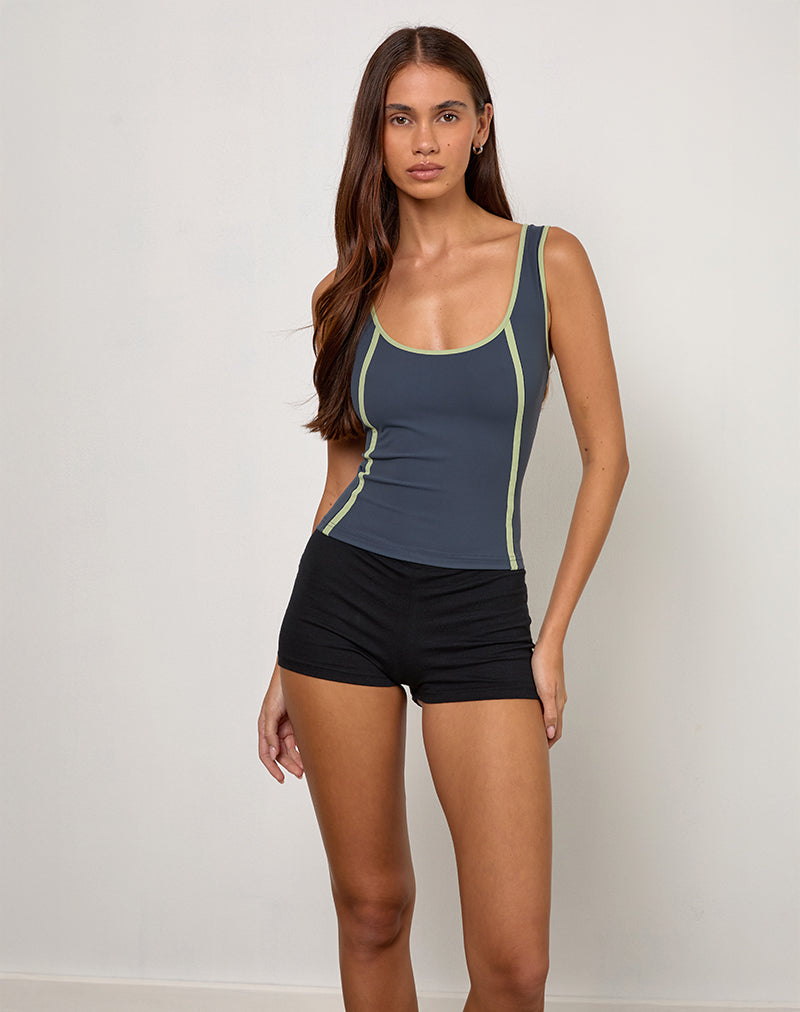 Immagine di Pilon Gilet top in Navy con legatura in salvia
