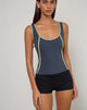 Immagine di Pilon Gilet top in Navy con legatura in salvia