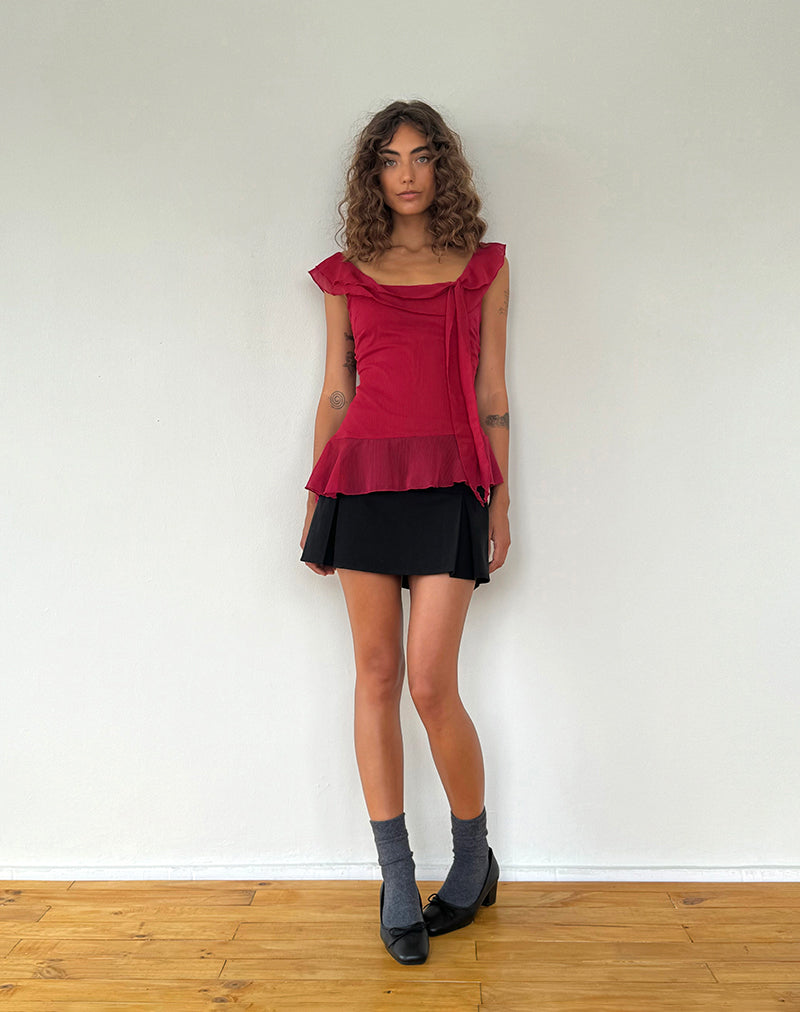 Immagine di Piro Ruffle Longline Top in Borgogna