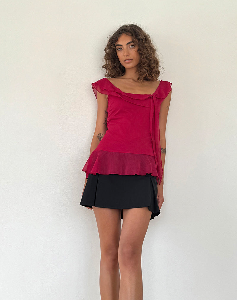Immagine di Piro Ruffle Longline Top in Borgogna
