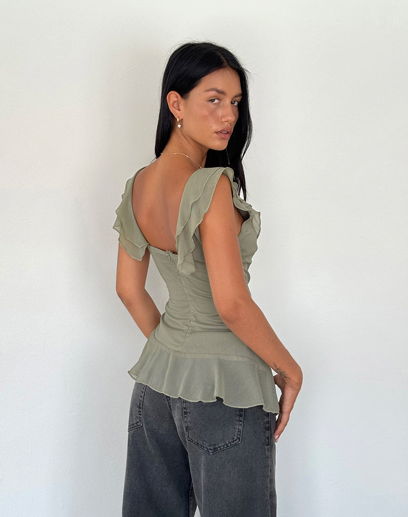 Immagine di Piro Top lungo con volant in chiffon Olive