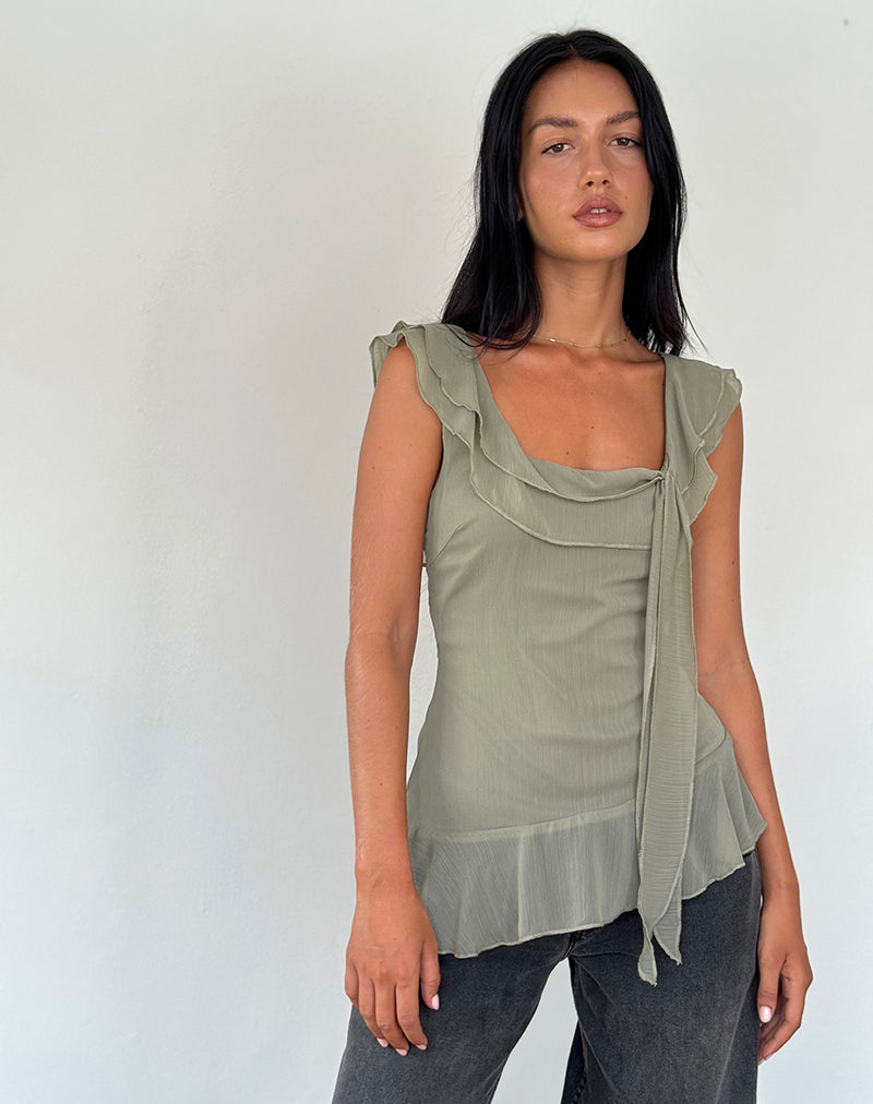 Immagine di Piro Top lungo con volant in chiffon Olive