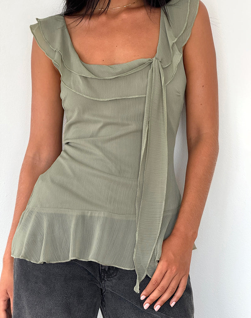 Immagine di Piro Top lungo con volant in chiffon Olive