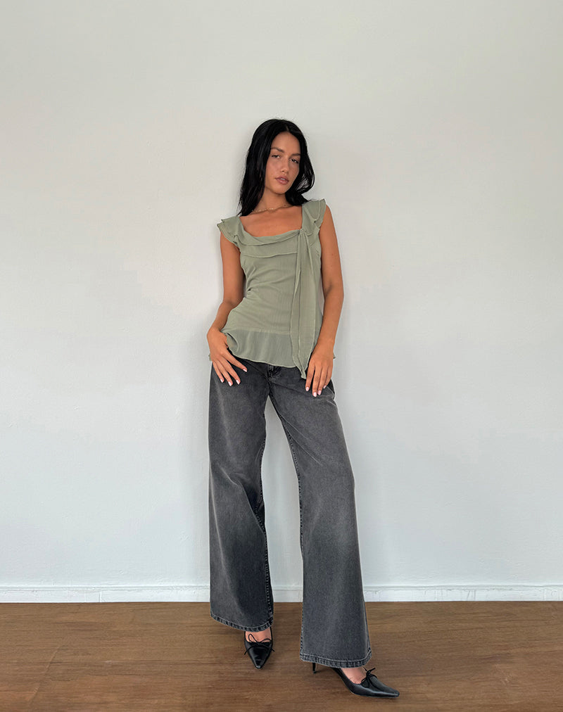 Immagine di Piro Top lungo con volant in chiffon Olive