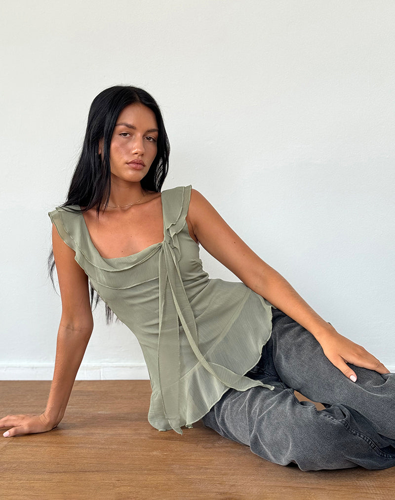 Immagine di Piro Top lungo con volant in chiffon Olive