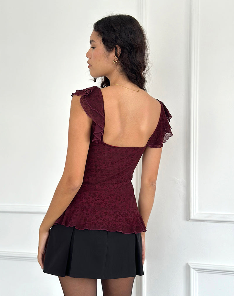 Immagine di Piroli Top in flock floreale ditsy marrone bruciato