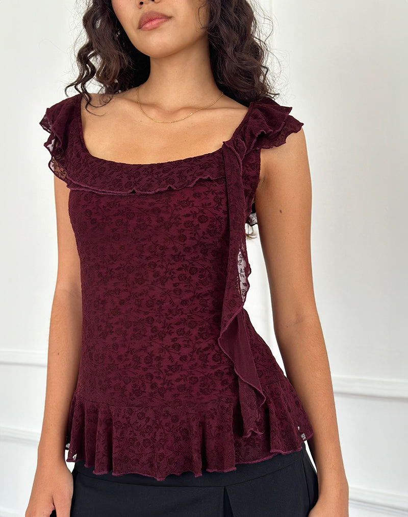 Immagine di Piroli Top in flock floreale ditsy marrone bruciato