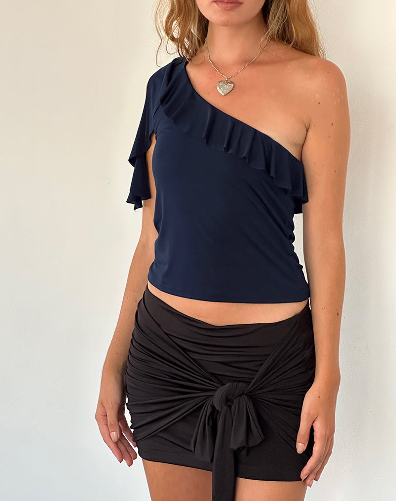 Polly - Top asimmetrico con balze in marina