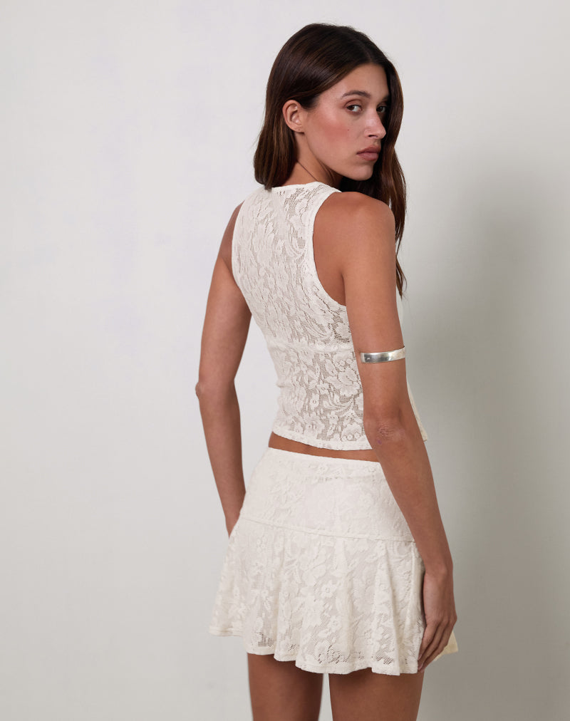 Immagine di Polovina Top senza maniche in pizzo crochet Hibiscus Avorio