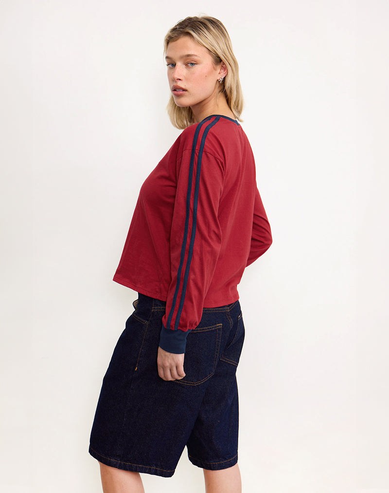 Immagine di Prata - Top a manica lunga in rosso adrenalinico con bordatura in blu