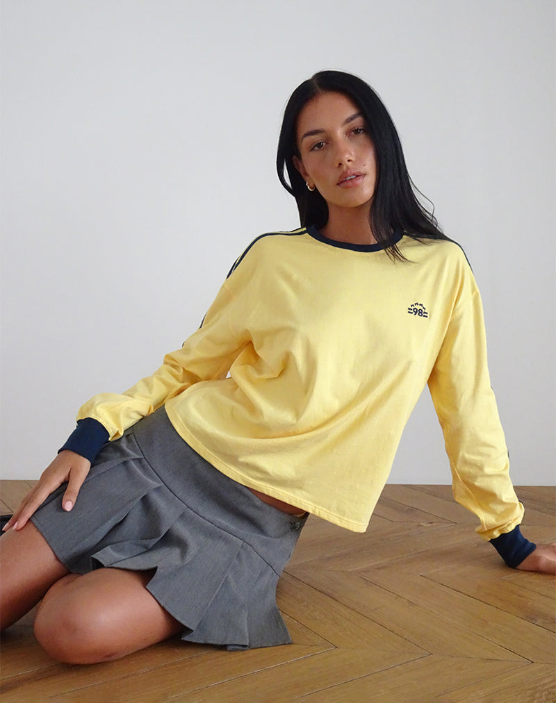 Top manica lunga Prata in Lemonade con bordino navy