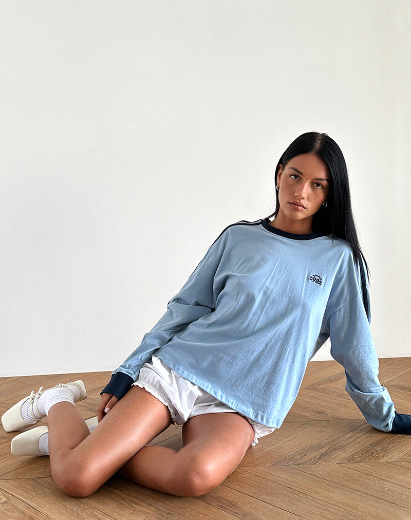 Top a manica lunga Prata in blu Nantucket con bordatura blu navy