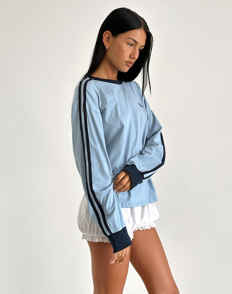 Top a manica lunga Prata in blu Nantucket con bordatura blu navy