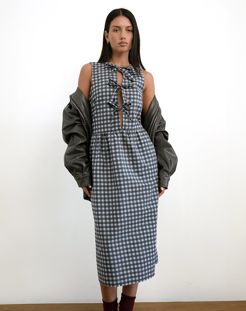 Immagine di Prelith Midi Dress in nero grigio tonale Gingham