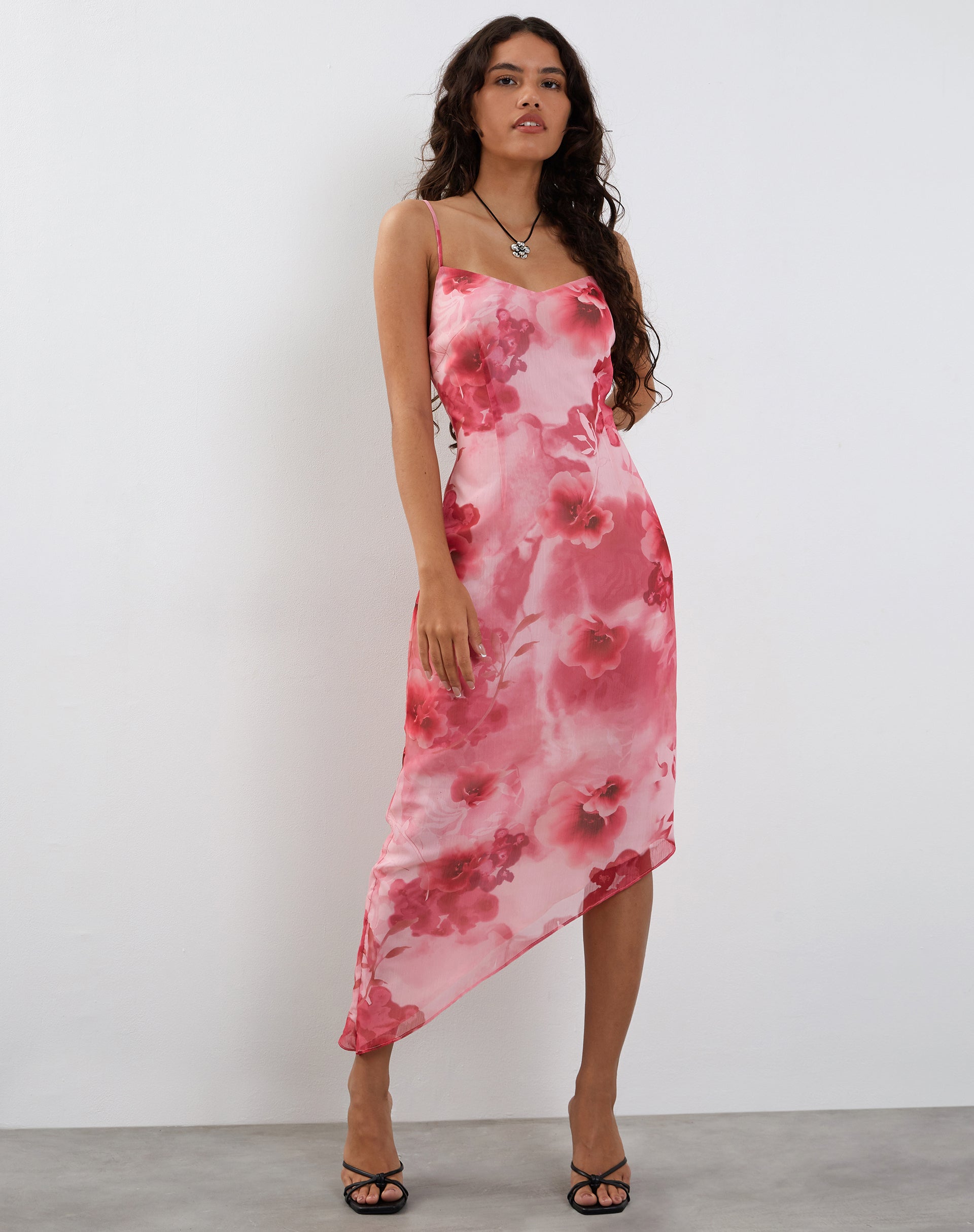immagine di Preston Midi Dress in Acquerello Floreale Rosa