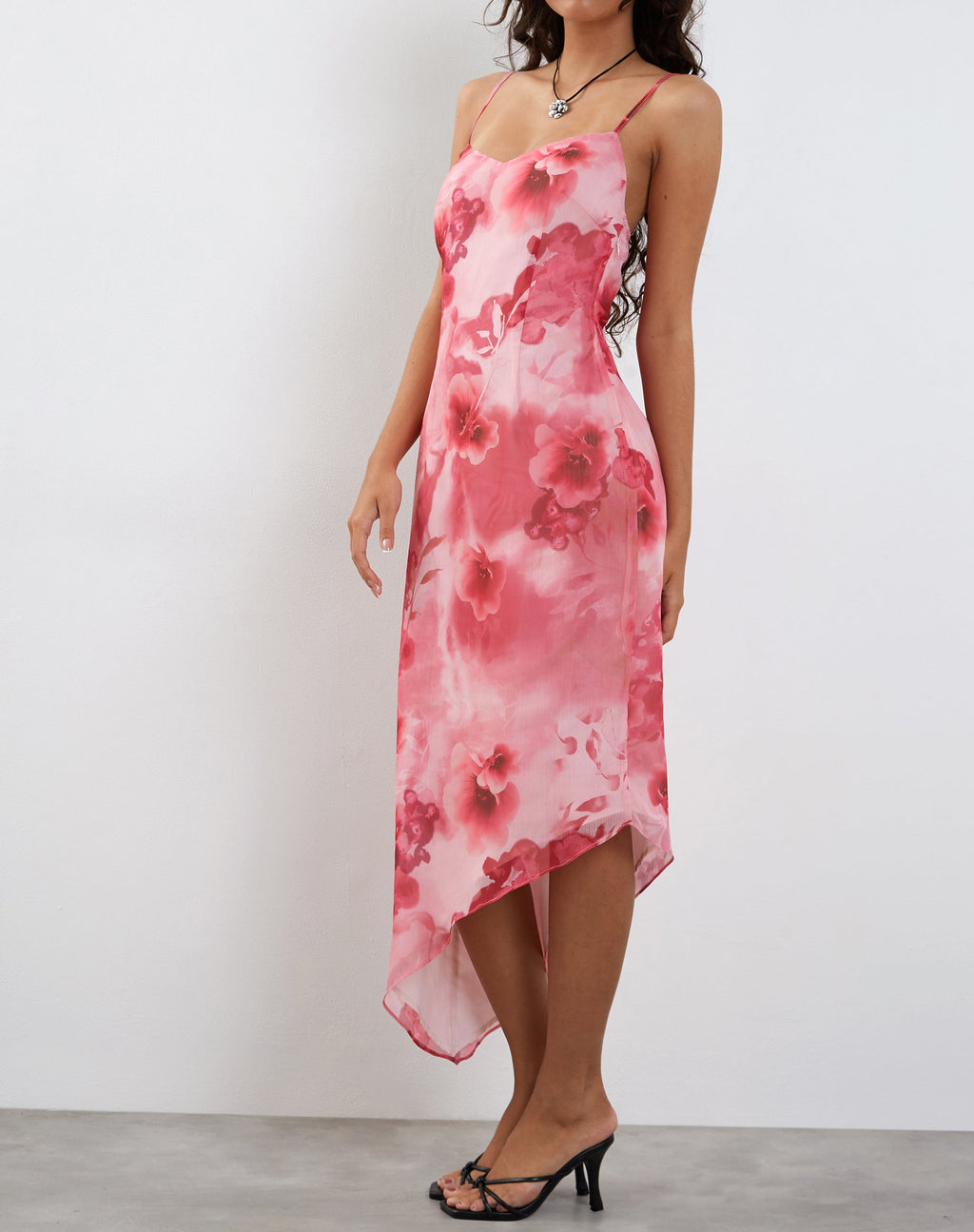 Preston - Vestito midi in rosa floreale acquerellato