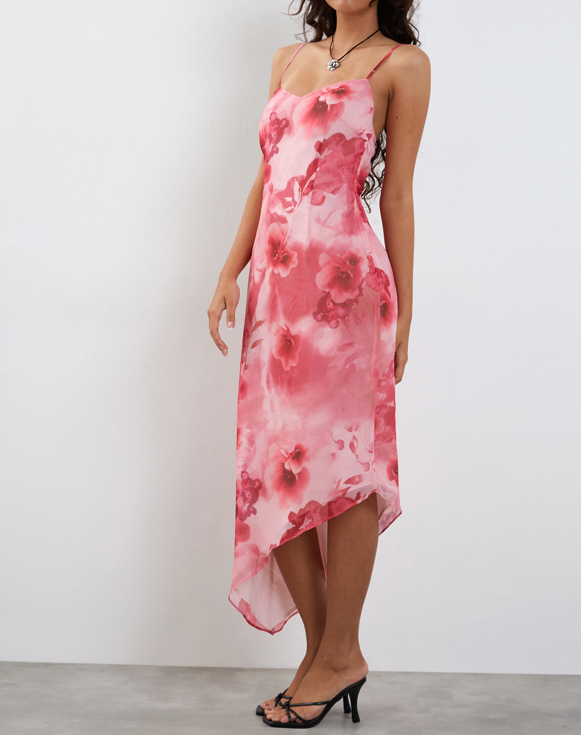 immagine di Preston Midi Dress in Acquerello Floreale Rosa