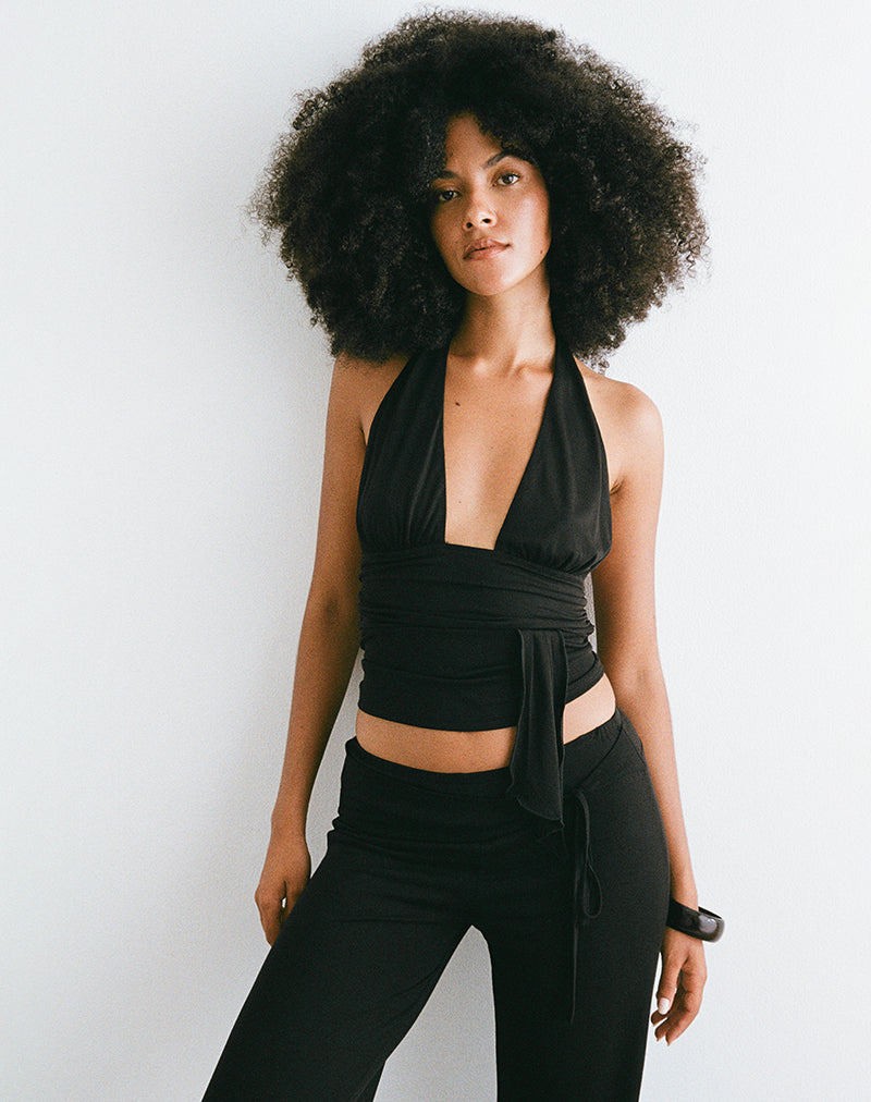 Immagine di Prilla Halter Top in Cupro Nero
