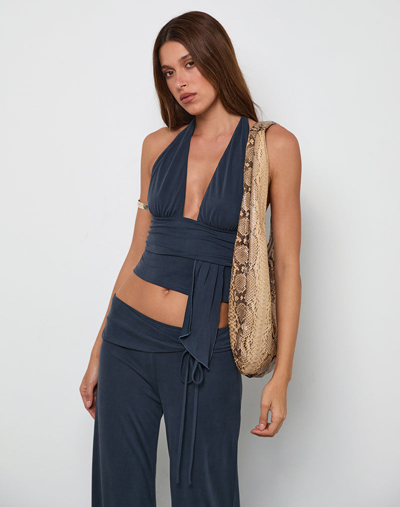 Immagine di Prilla Halter Top in Cupro Ocean Storm
