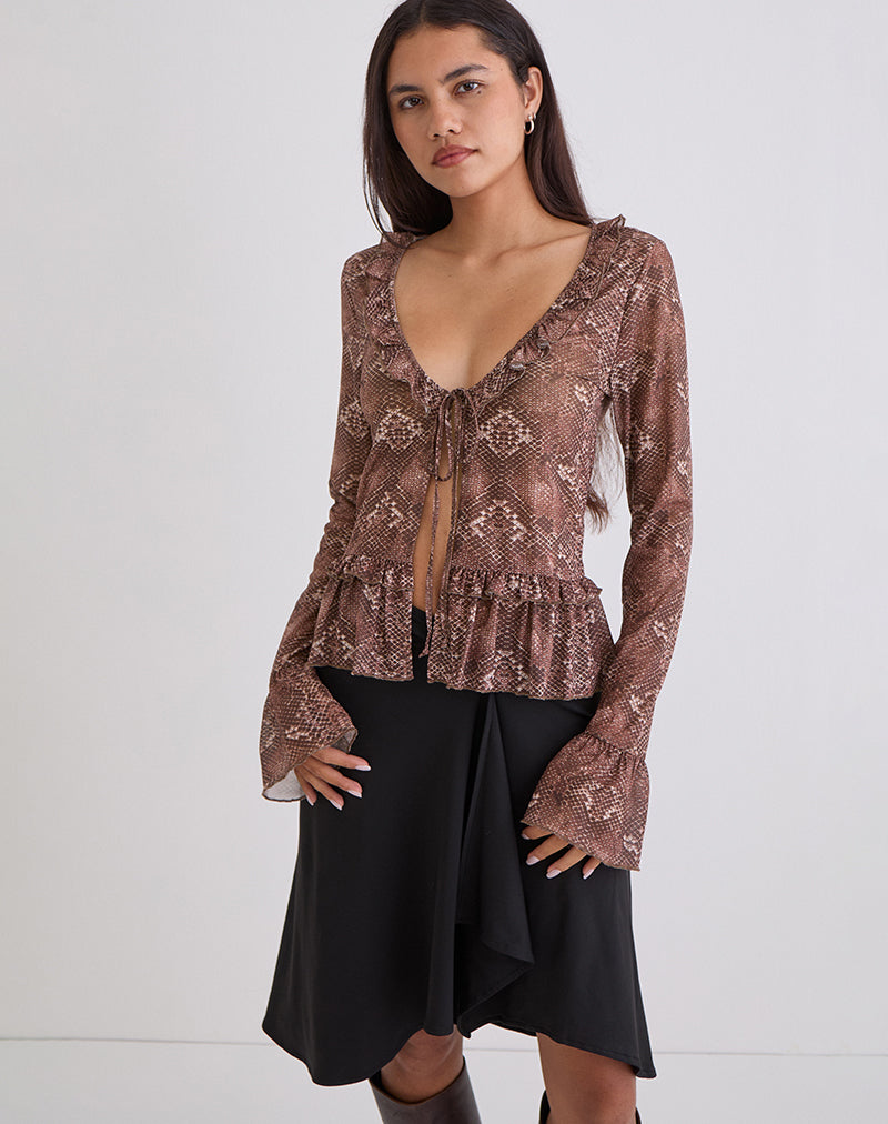 Top a maniche lunghe Primrose oversize in pelle di serpente