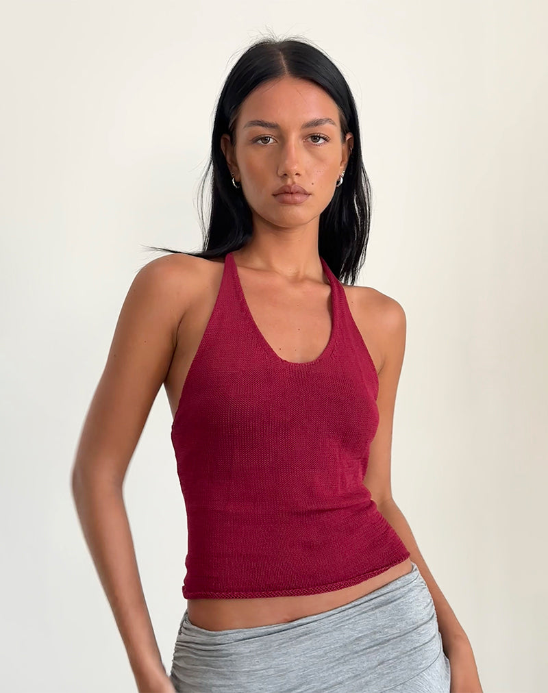 Immagine di Priscilla Halter Top in maglia trasparente rosso