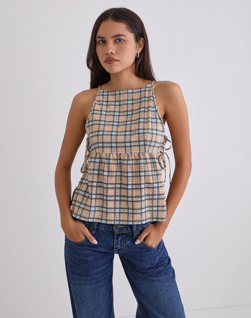 Immagine di Palsi Top senza maniche di colore blu pastello Tartan