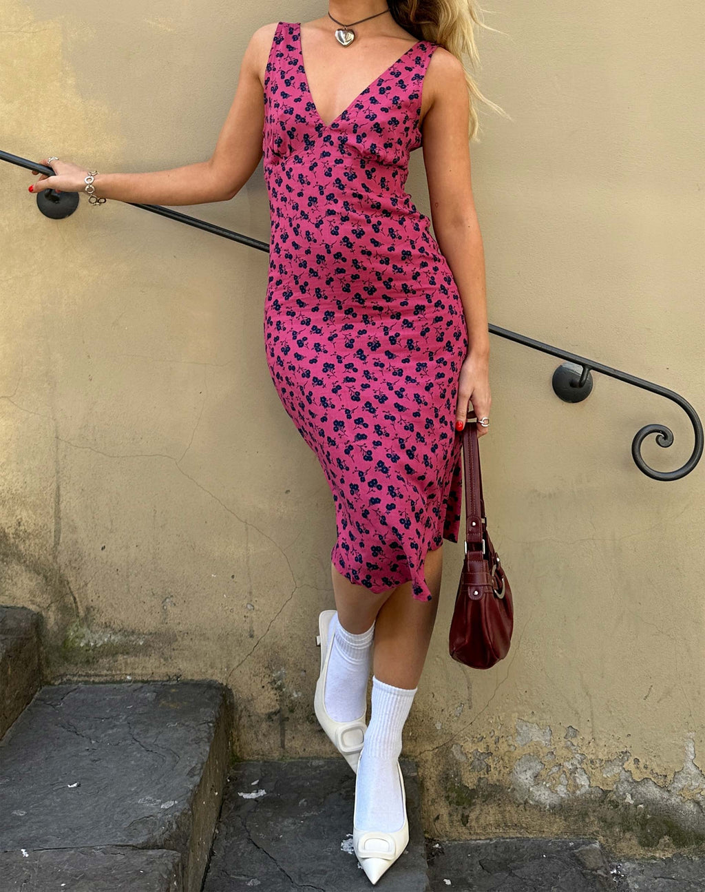 Vestito Lieva Midi in lampone floreale