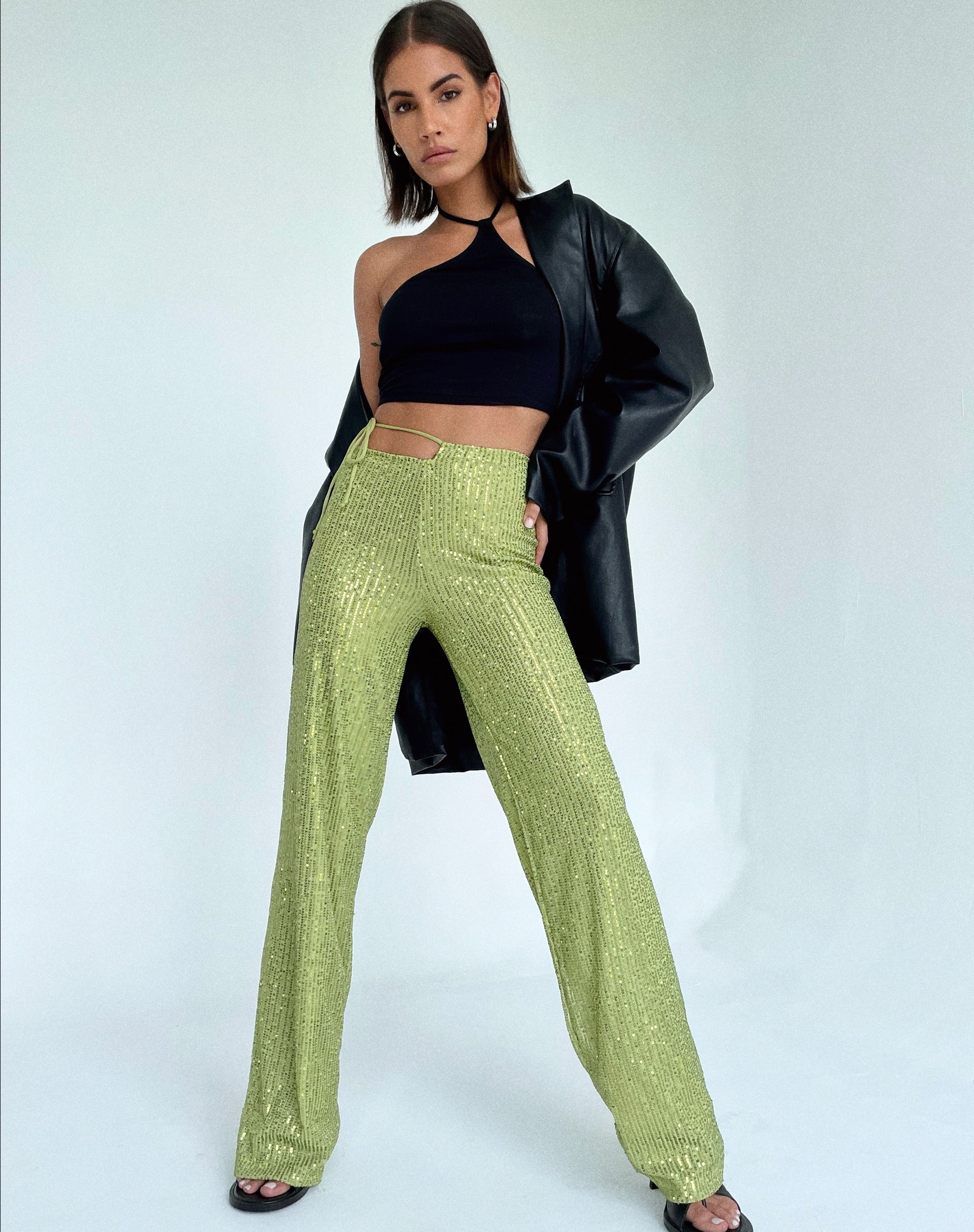 Immagine dei pantaloni Sanju in Drape Sequin Verde Lime