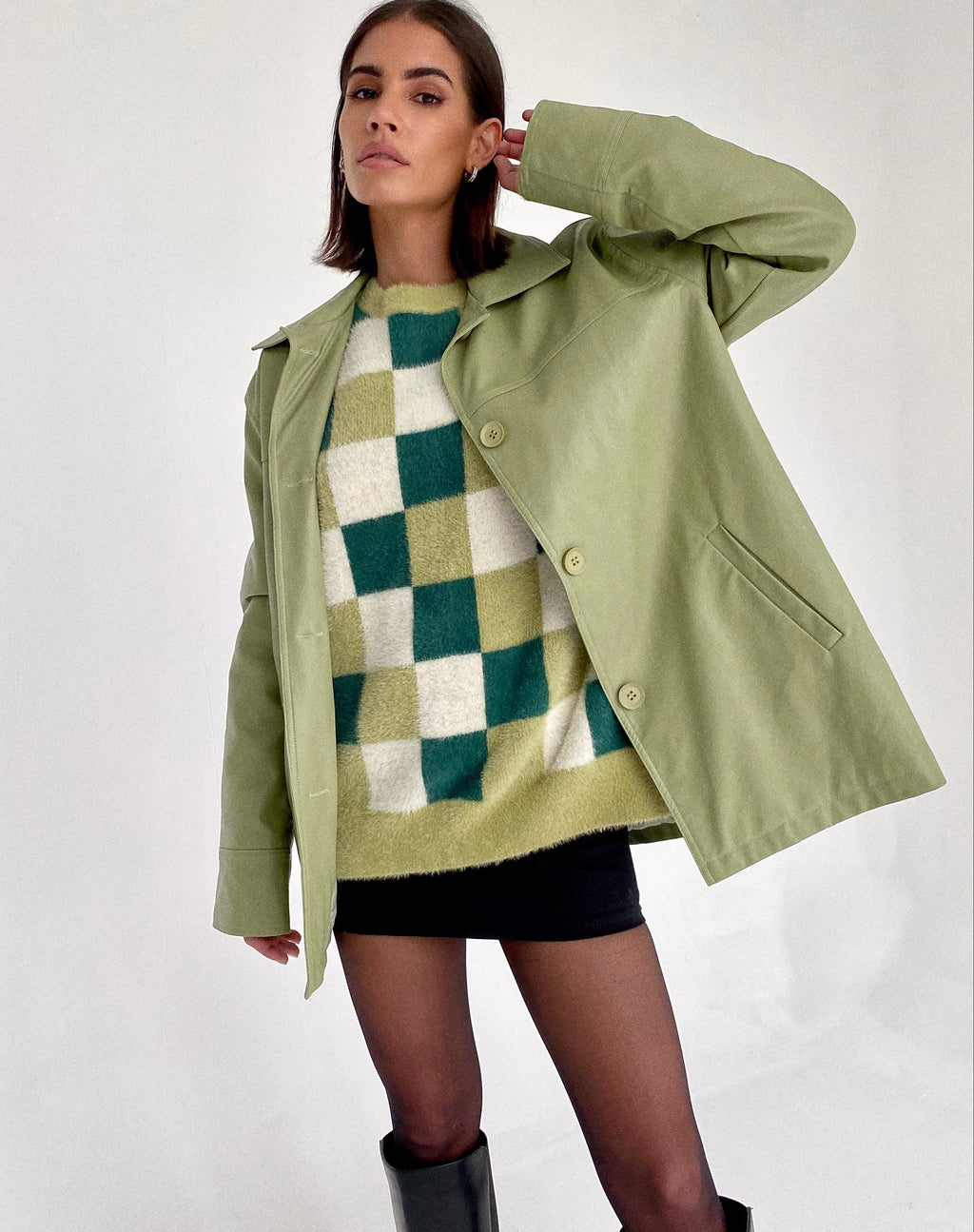 Maglia Namari in crema verde checker