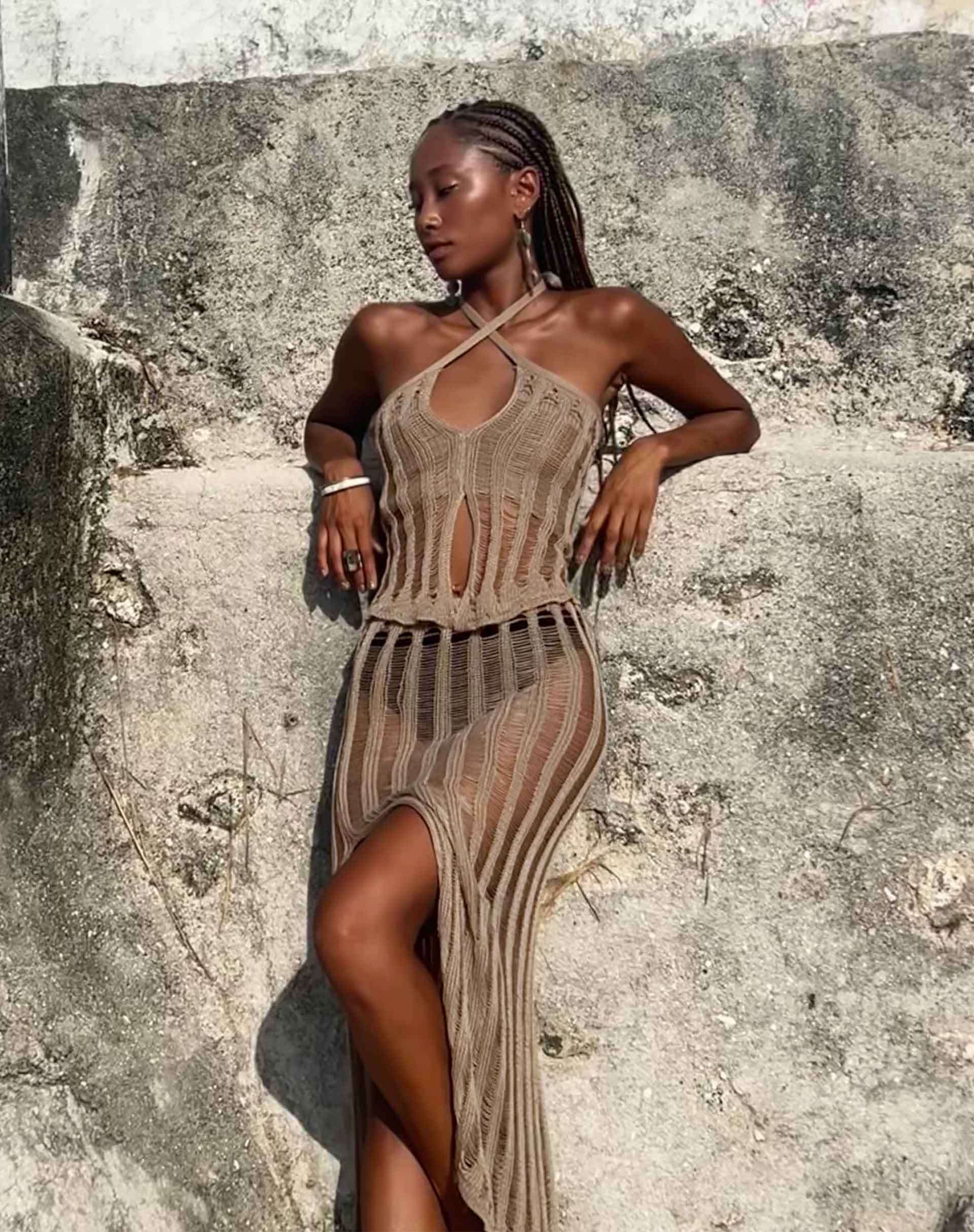 Immagine di Willa - Gonna midi in maglia Desert Taupe