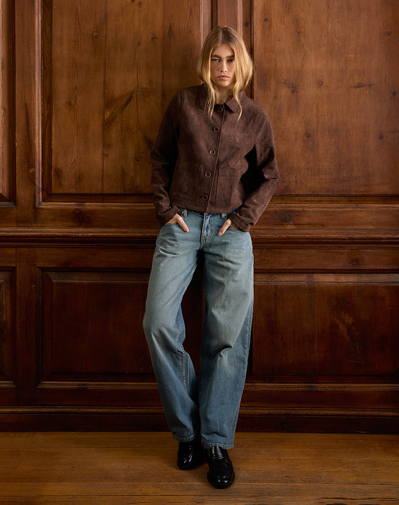 Giacca cropped Quincy in finto camoscio marrone