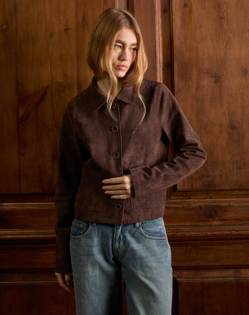 Immagine di Quincy, giacca cropped in finto camoscio marrone