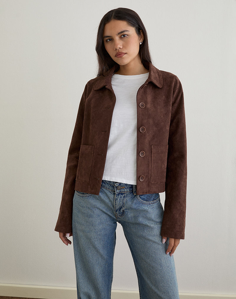 Immagine di Quincy, giacca cropped in finto camoscio marrone