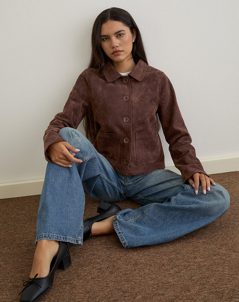 Giacca cropped Quincy in finto camoscio marrone