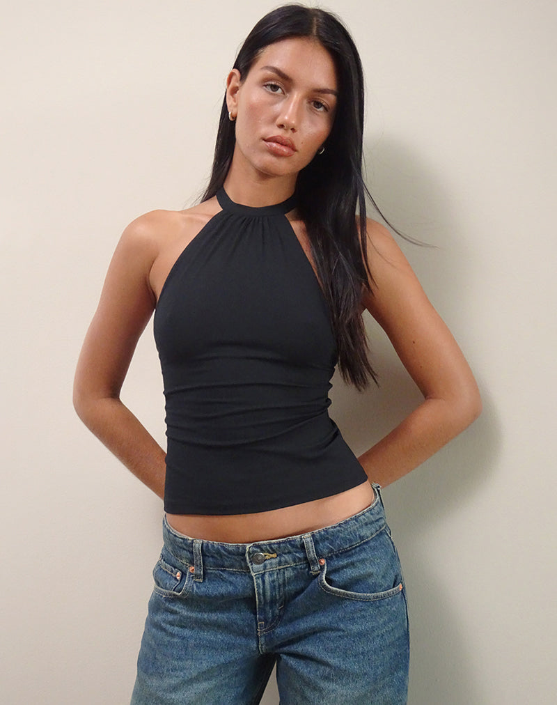 Immagine di Raceline Top con collo alto in jersey di rayon nero