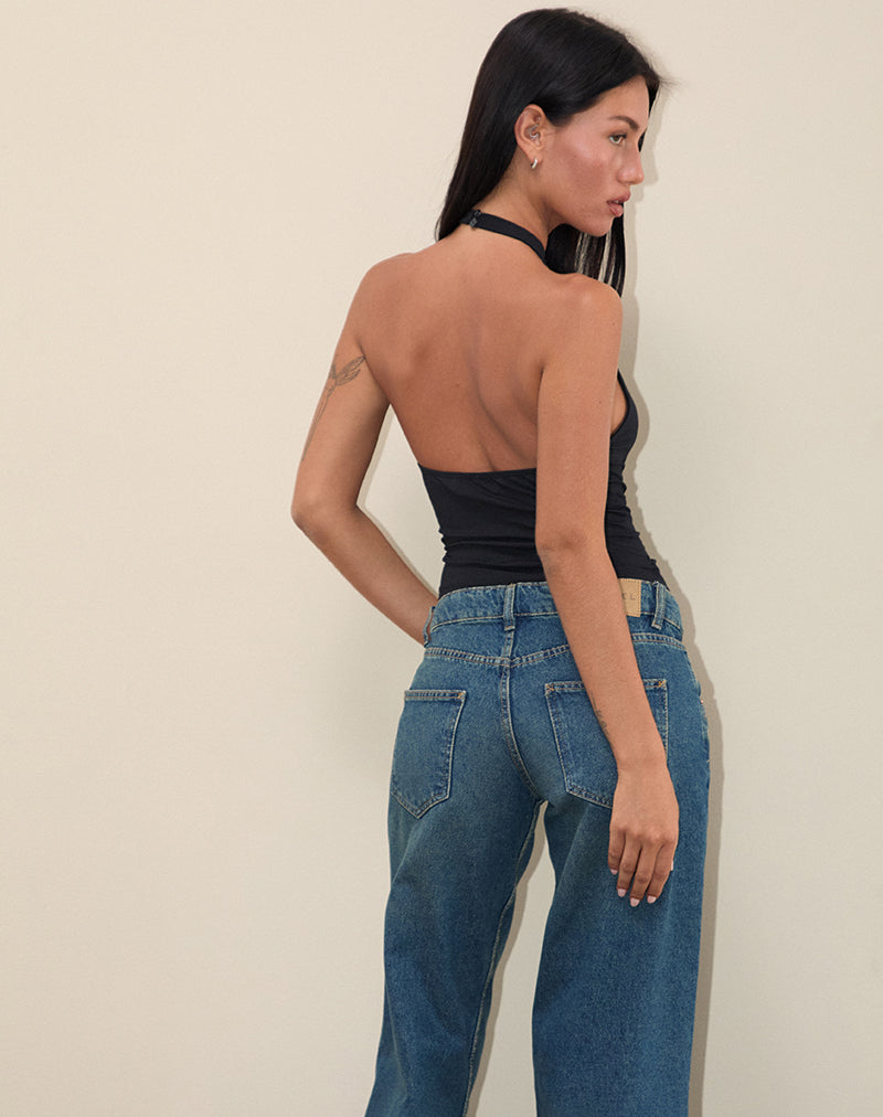 Immagine di Raceline Top con collo alto in jersey di rayon nero