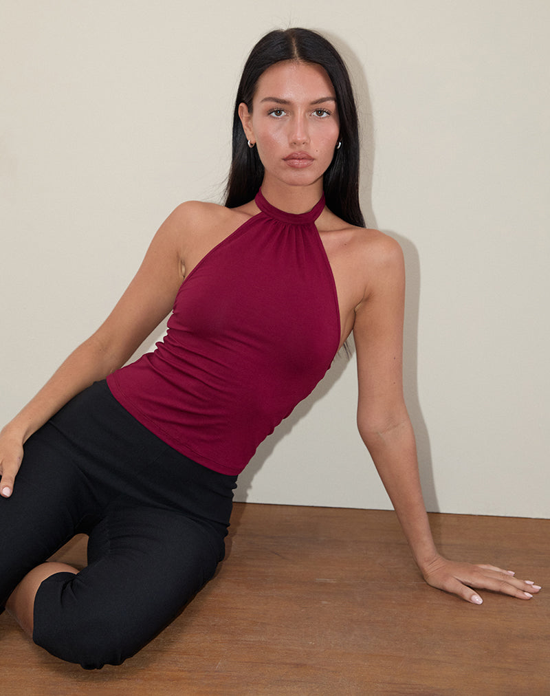 Top Raceline con collo alto in jersey di rayon bordeaux
