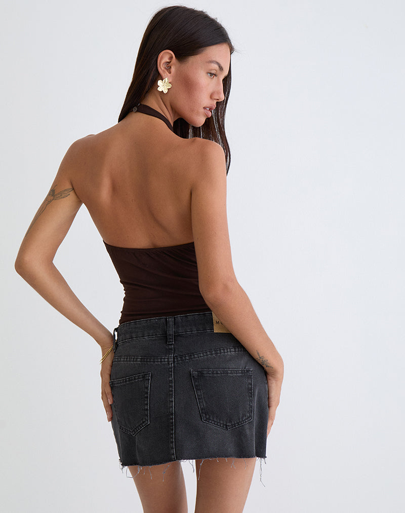 Immagine di Raceline Top con collo alto in jersey di rayon marrone cioccolato