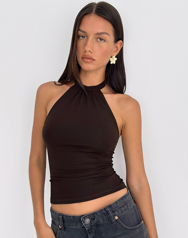 Immagine di Raceline Top con collo alto in jersey di rayon marrone cioccolato
