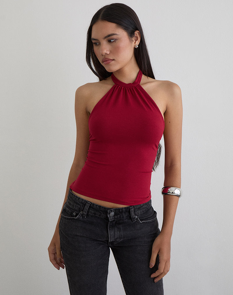 Immagine di Raceline Top con collo alto in jersey di rayon rosso Adrenalina