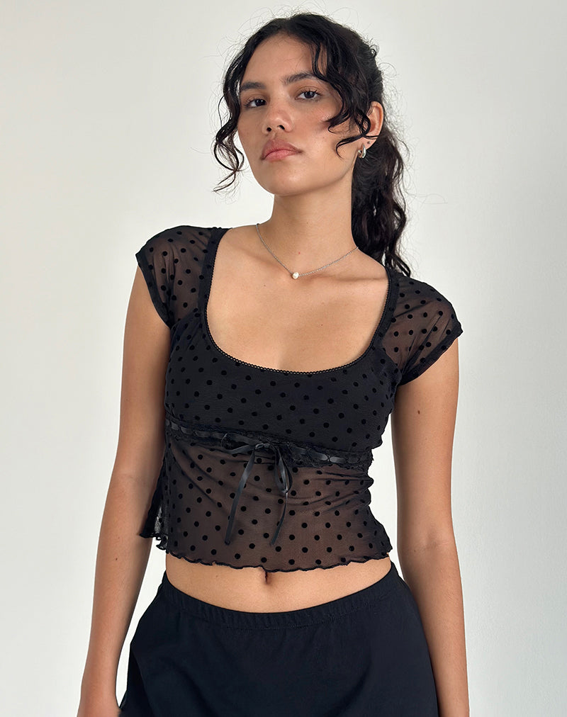 Immagine di Rada Top in maglia floccata Basic Polka Nero