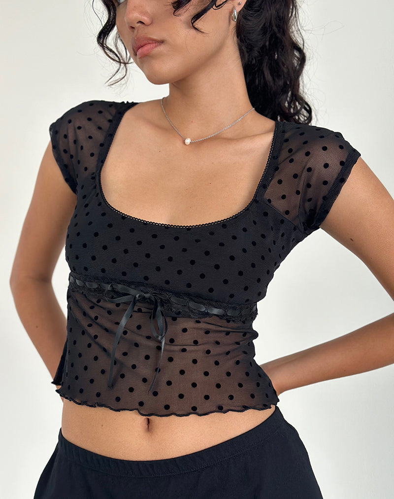 Immagine di Rada Top in maglia floccata Basic Polka Nero