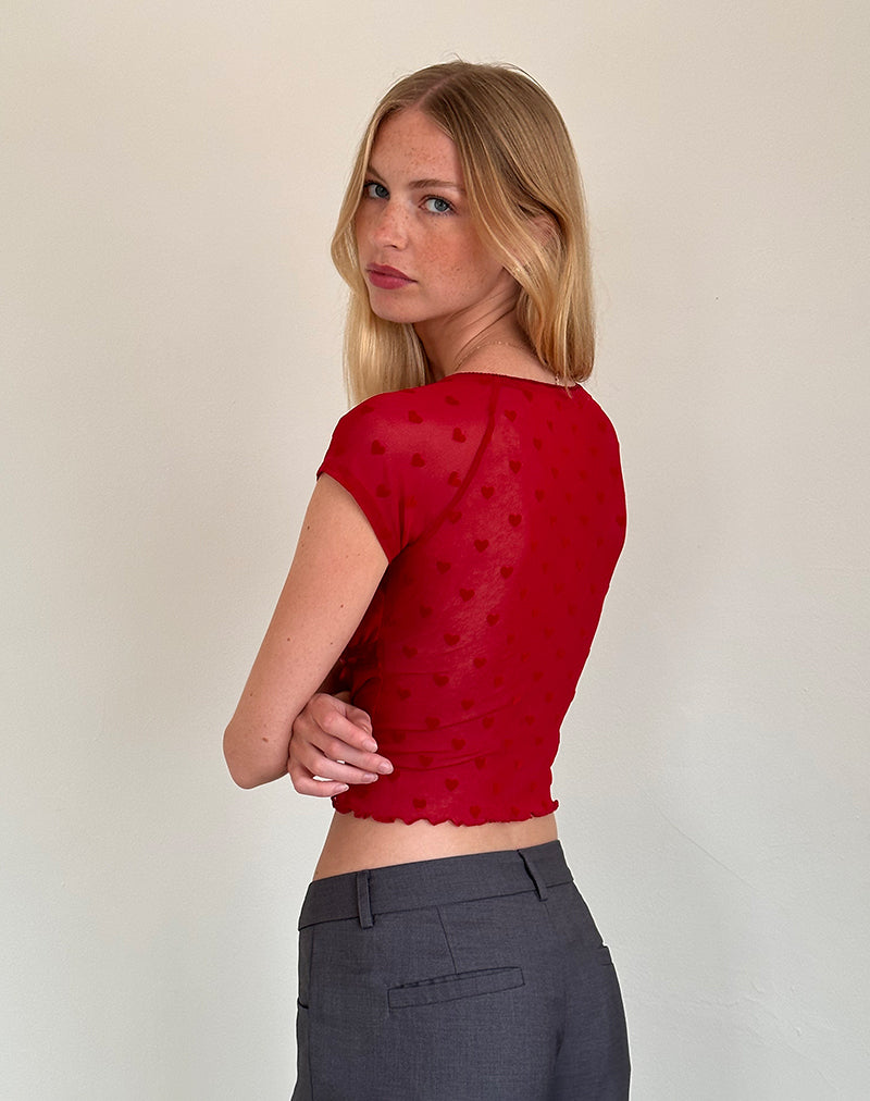 Immagine di Rada Top in maglia floccata con cuore rosso