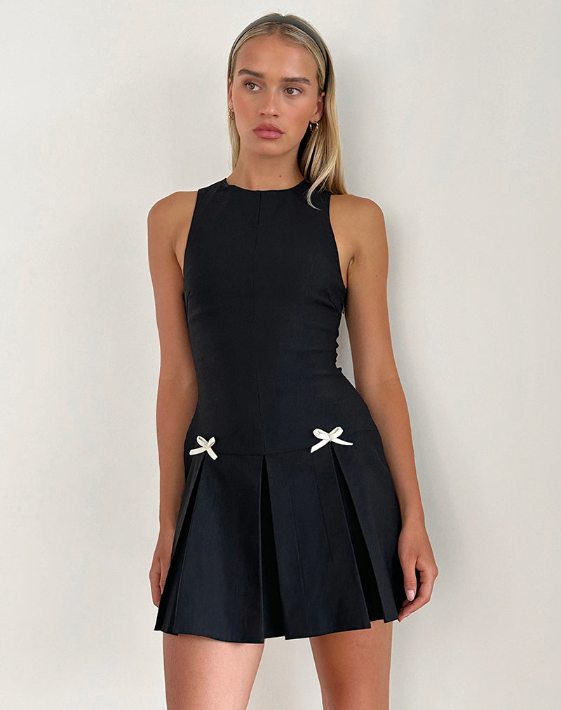 immagine di Radeta Mini Dress nero con fiocchi avorio