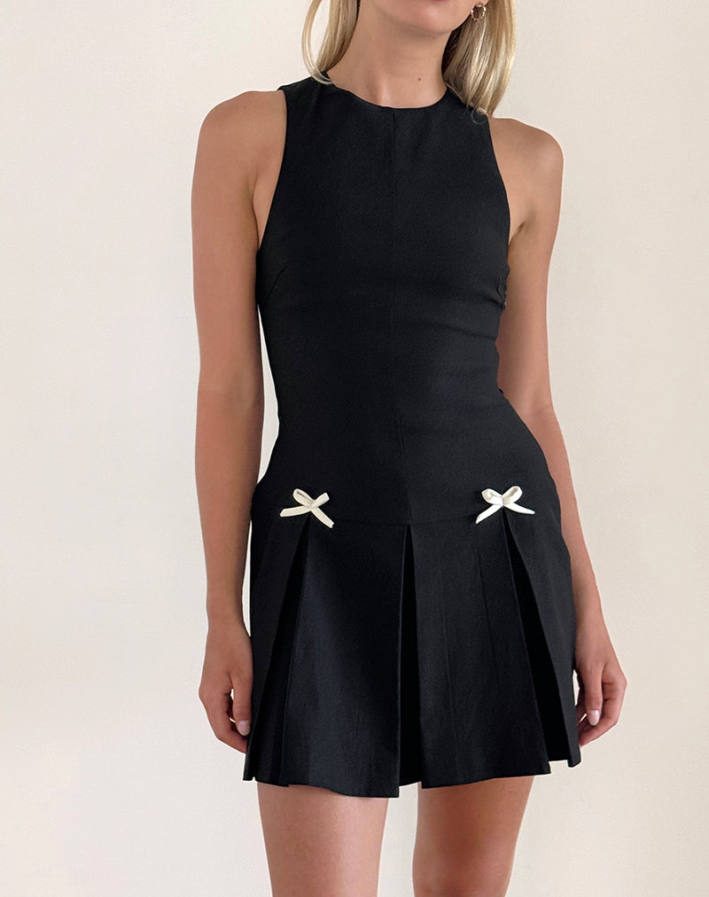 Mini abito Radeta nero con fiocchi avorio