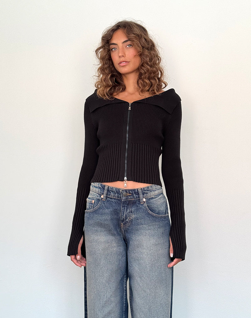 Immagine di Radia - Maglia a manica lunga con zip sulle spalle - Nero