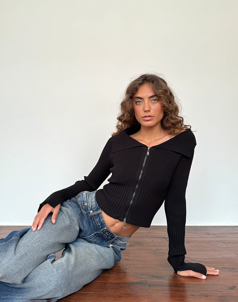 Immagine di Radia - Maglia a manica lunga con zip sulle spalle - Nero