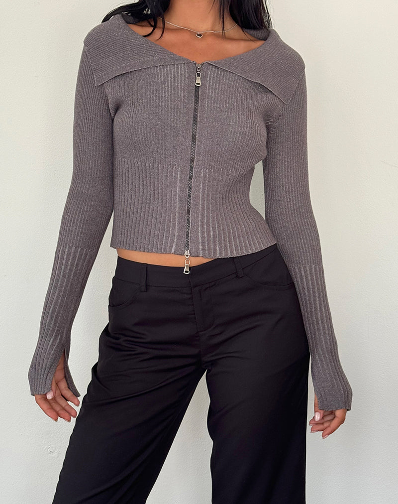 Immagine di Radia - Maglia a manica lunga con zip off-shoulder in Dark Charcoal