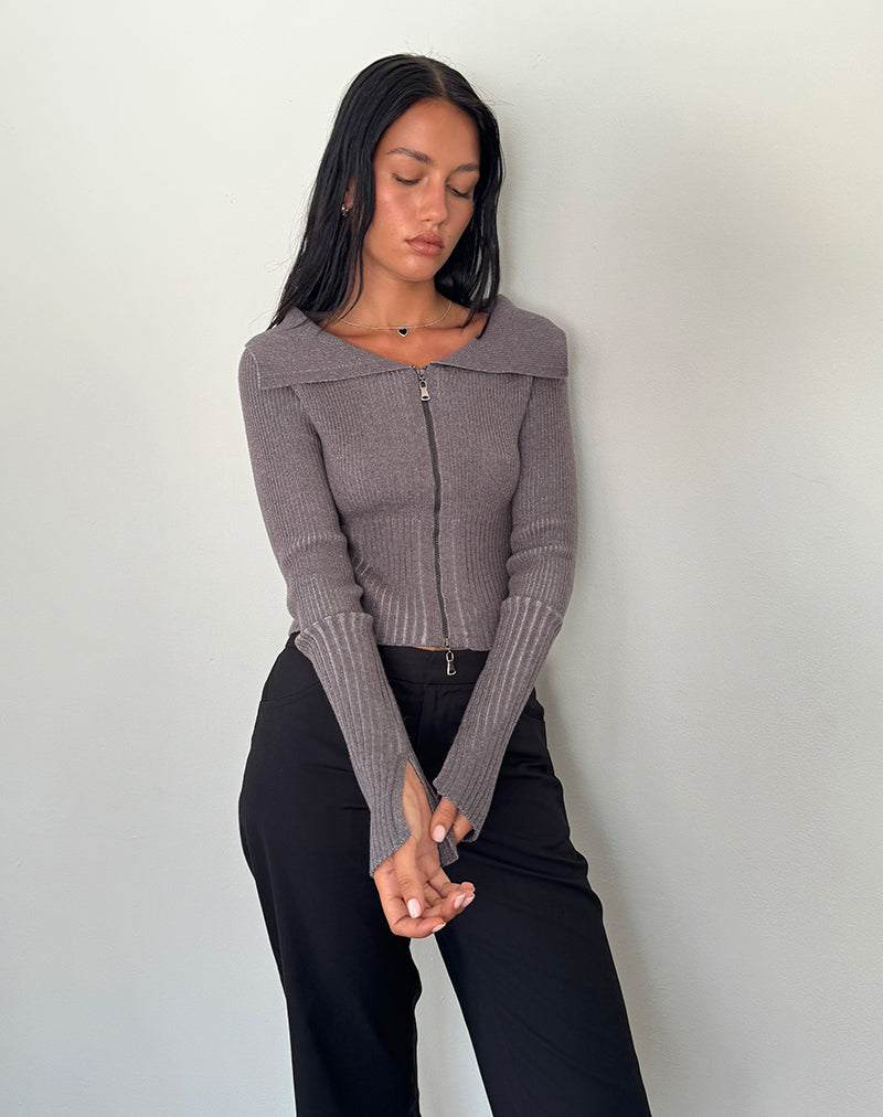 Radia - Maglia con zip a manica lunga off-shoulder - antracite scuro